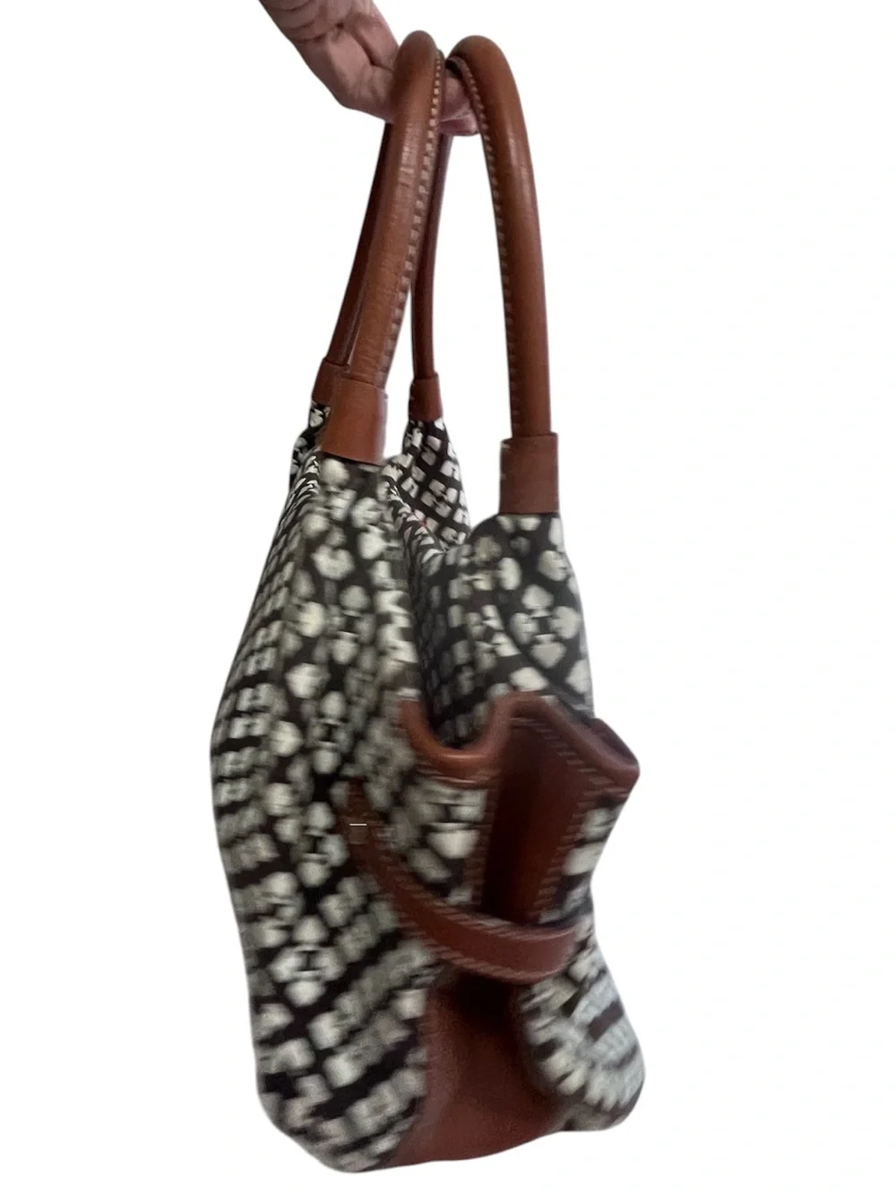 Kate Spade Brown Cream Spade Print Canvas Satchel Handbag